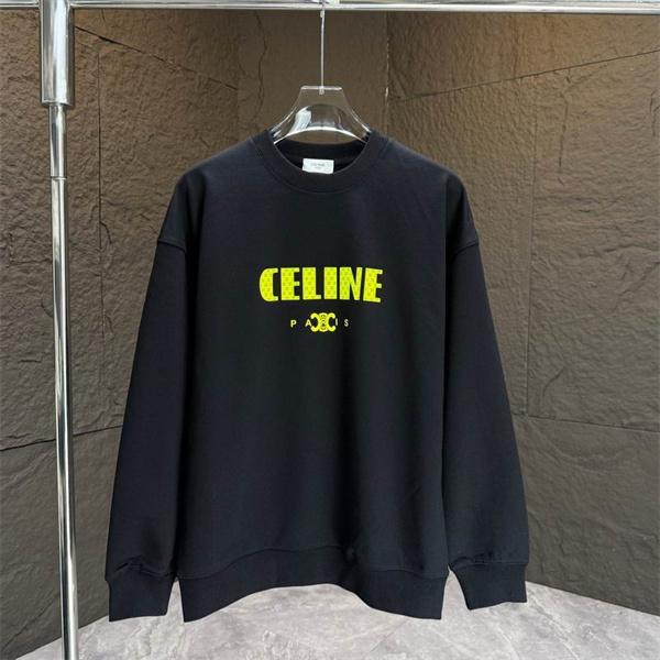 モード感溢れる セリーヌ CELINE 偽物 025秋冬新作 ブラック×イエロー ロゴプリント スウェット トレーナー