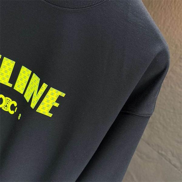 モード感溢れる セリーヌ CELINE 偽物 025秋冬新作 ブラック×イエロー ロゴプリント スウェット トレーナー