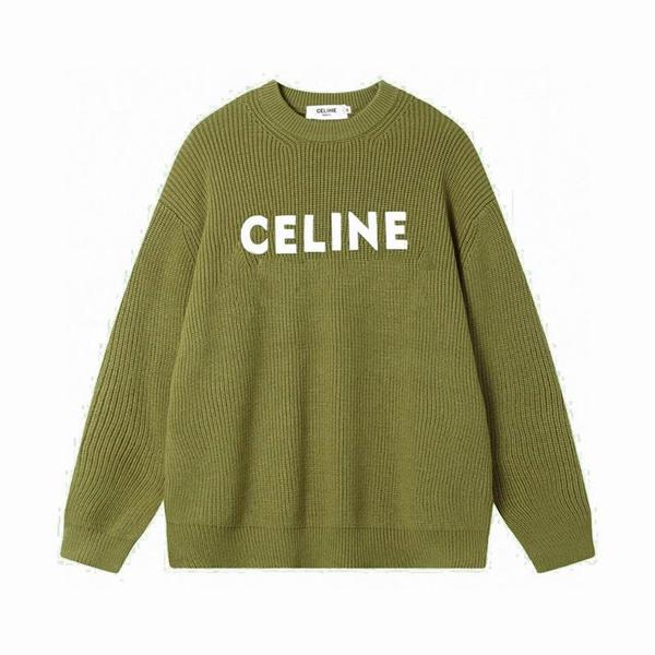セリーヌ CELINE スーパーコピー柔らかな風合いが魅力の カーキ ロゴ刺繍 クルーネック ニット セーター