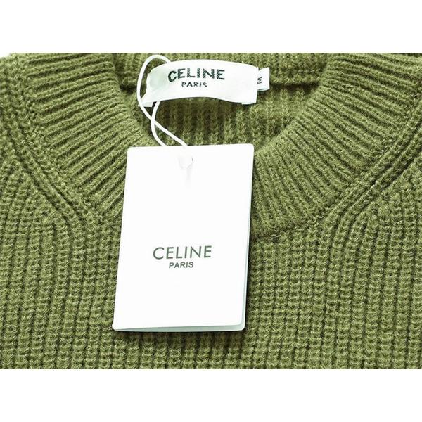セリーヌ CELINE スーパーコピー柔らかな風合いが魅力の カーキ ロゴ刺繍 クルーネック ニット セーター