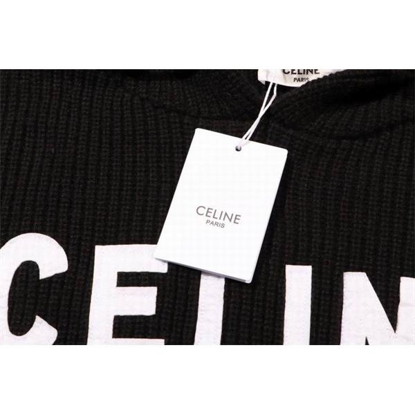 上品でモダンな印象の セリーヌ CELINE コピー 2025秋冬新作 ブラック ロゴ刺繍 ニット フーディ