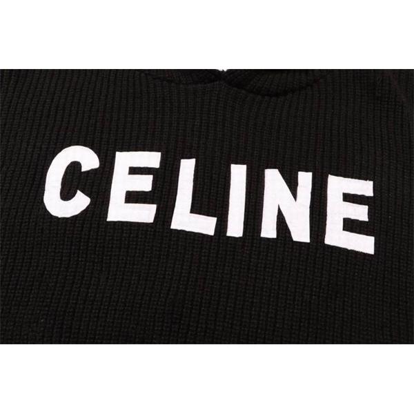 上品でモダンな印象の セリーヌ CELINE コピー 2025秋冬新作 ブラック ロゴ刺繍 ニット フーディ