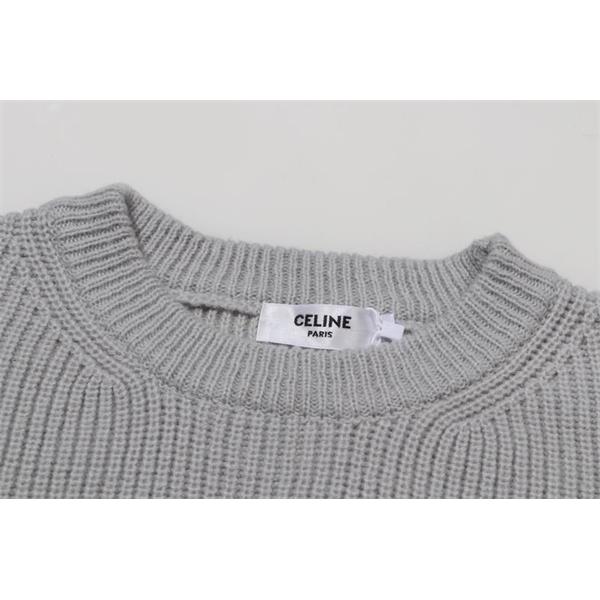 セリーヌ CELINE 偽物 上品で柔らかな 2025秋冬新作 グレー ロゴ刺繍 クルーネック ニット セーター