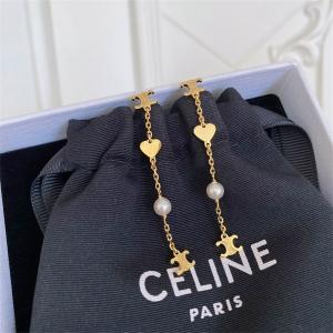 セリーヌ CELINE スーパーコピー 繊細で上品な光沢を纏う ハート＆パール ゴールドロング ピアス