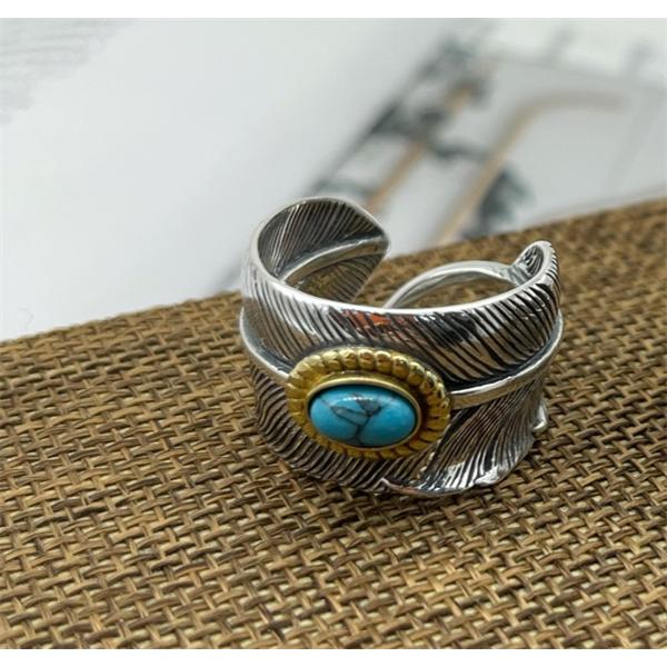 新作2025人気GORO’Sゴローズ指輪コピーシルバー925 フェザーリング ターコイズ付き ゴールドアクセント通販ショッピング