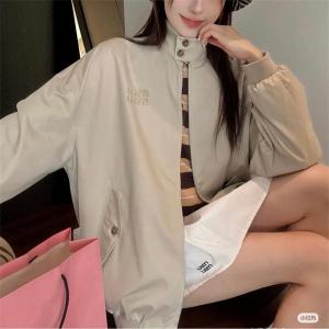 ミュウミュウ コピー ブルゾン スタンドカラー オーバーサイズ ベージュ Miu Miu