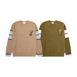 AMI PARIS 偽物 カジュアル 個性的 高品質 おしゃれ Vネック ボーダー セーター アミパリス
