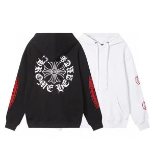 クロムハーツ 偽物 パーカー スタイリッシュ レッドスリーブ クロスロゴ ブラックホワイト CHROME HEARTS