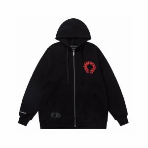 CHROME HEARTS コピー ジップパーカー 都会的 鮮烈 レッドホースシュー ブラック クロムハーツ