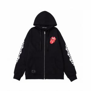 クロムハーツ 偽物 ジップパーカー 遊び心 躍動感 レッドリップデザイン ブラック CHROME HEARTS
