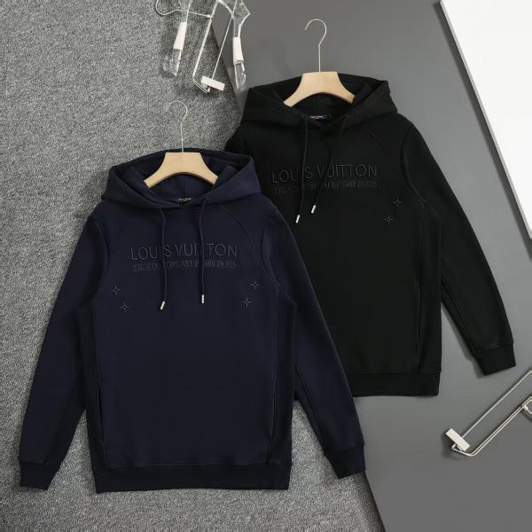 ルイ・ヴィトン LOUIS VUITTON コピー ロゴ刺繍 パーカー フーディ ユニセックス カジュアル ストリート ブラック／ネイビー