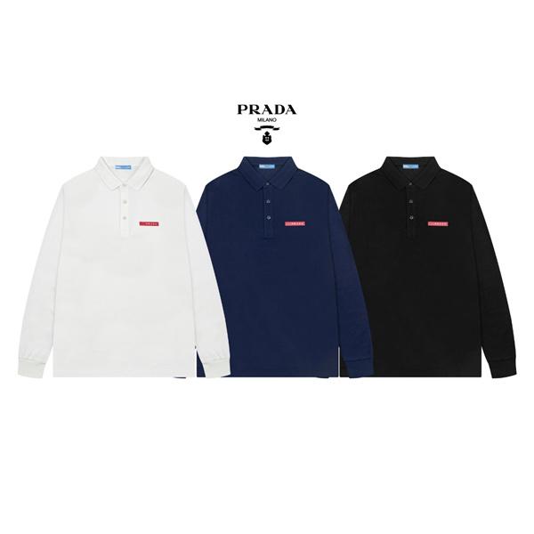 プラダ スーパーコピー ポロシャツ 長袖 高級感漂う シンプル レッドロゴ モード系 PRADA
