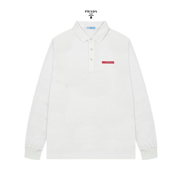 プラダ スーパーコピー ポロシャツ 長袖 高級感漂う シンプル レッドロゴ モード系 PRADA