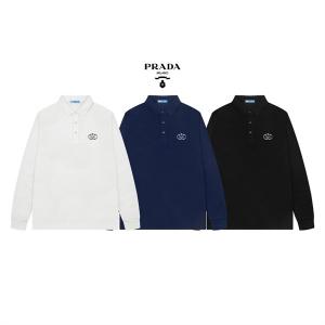 PRADA コピー ポロシャツ 長袖 男性向け カジュアル 上質素材 ロゴ刺繍 クラシカル プラダ