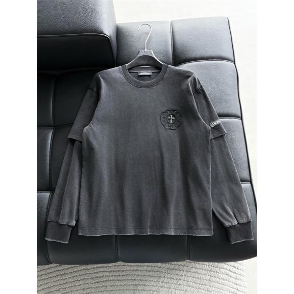 クロムハーツ CHROME HEARTS コピー 新作 偽レイヤード風 長袖Tシャツ 十字架×ホースシュー 刺繍デザイン ユニセックス