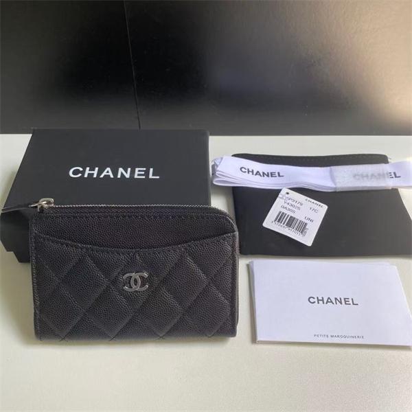 シャネル CHANEL コピー クラシック キャビアスキン コインケース ブラック シルバー金具 コンパクトウォレット レディース メンズ兼用