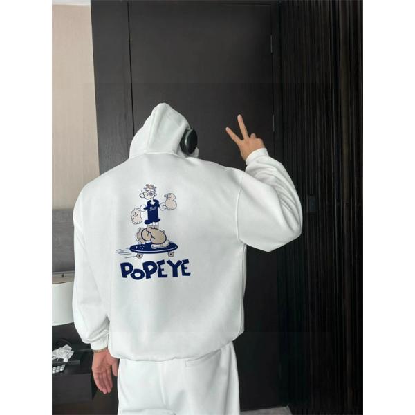 ノースフェイス コピー パーカー ポパイ柄 キュート 個性 おしゃれ ホワイト おすすめ THE NORTH FACE