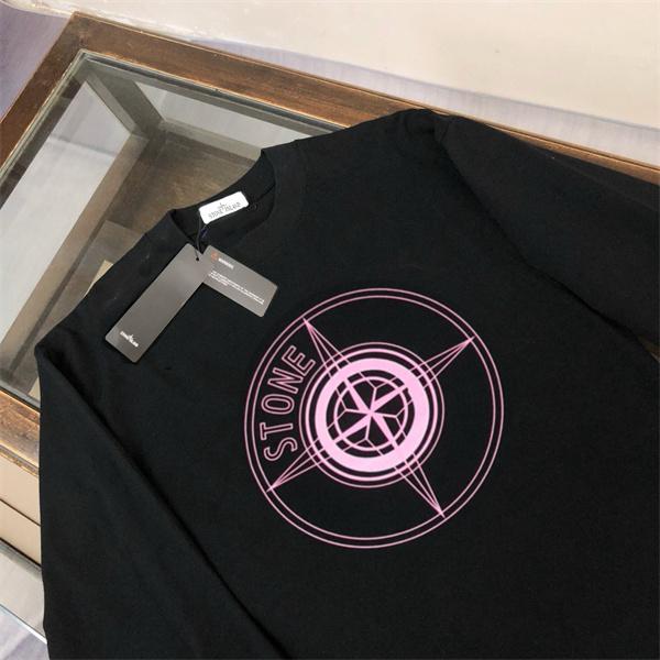 STONE ISLAND長袖ｔシャツ スーパーコピー  人気 上質 ピンクコンパスロゴ ブラック ストーンアイランド