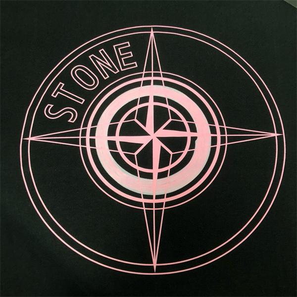 STONE ISLAND長袖ｔシャツ スーパーコピー  人気 上質 ピンクコンパスロゴ ブラック ストーンアイランド