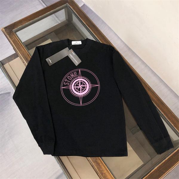STONE ISLAND長袖ｔシャツ スーパーコピー  人気 上質 ピンクコンパスロゴ ブラック ストーンアイランド