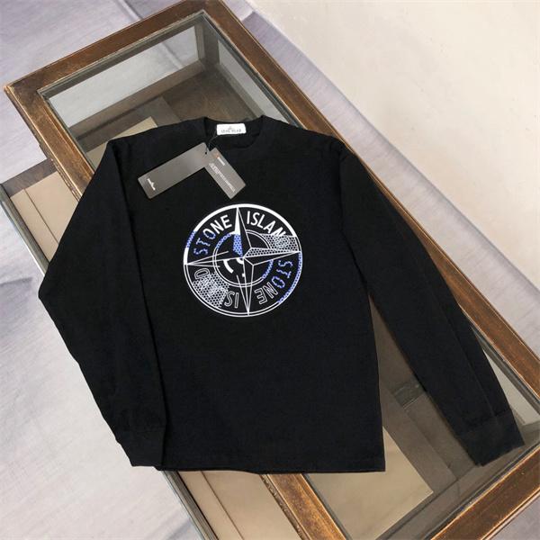 ストーンアイランド長袖ｔシャツ 偽物 秋スタイル 高級 人気 ブルーコンパスロゴ ブラック STONE ISLAND