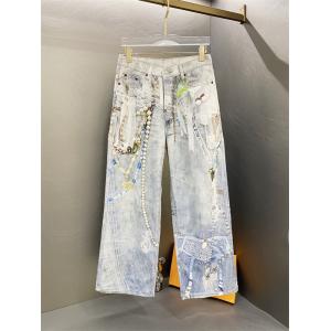 Acne Studios 激安 アクネステュディオズ 25FW 新作 ジェニー着用風 3Dチェーンプリント デニムパンツ レディース ストレート バギー ジーンズ ヴィンテージ風