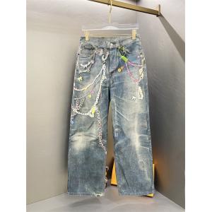 Acne Studios 激安 アクネステュディオズ 25FW 新作 3Dチェーンプリント デニムパンツ 男女兼用 バギー ワイドジーンズ ヴィンテージ加工 ストリート カジュアル