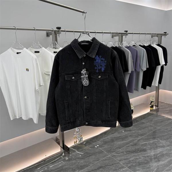 CHROME HEARTS コピー 高級 クラシック デニムジャケット クロス刺繍 ストリートスタイル クロムハーツ