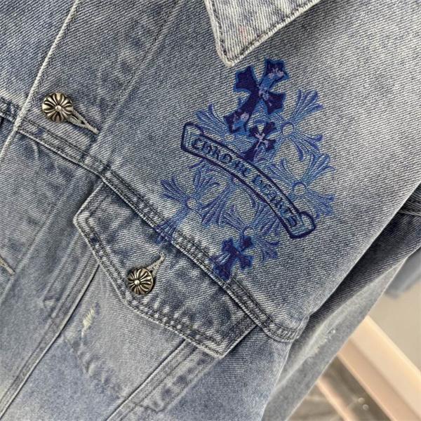 CHROME HEARTS コピー 高級 クラシック デニムジャケット クロス刺繍 ストリートスタイル クロムハーツ