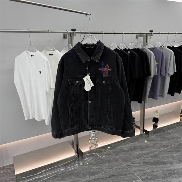 CHROME HEARTS コピー 個性的 華やか デニムジャケット レインボークロス バックプリント クロムハーツ