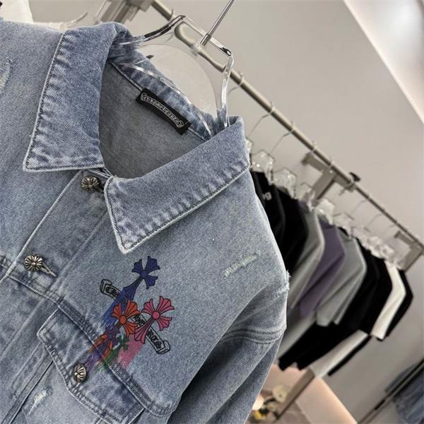 CHROME HEARTS コピー 個性的 華やか デニムジャケット レインボークロス バックプリント クロムハーツ