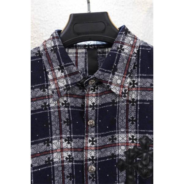 クロムハーツ スーパーコピー お洒落 上質 チェックシャツ クロス刺繍 カジュアル CHROME HEARTS