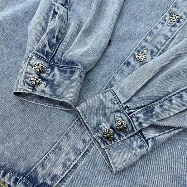 クロムハーツ コピー 個性的 クール デニムシャツ クロスワッペン デザイン CHROME HEARTS