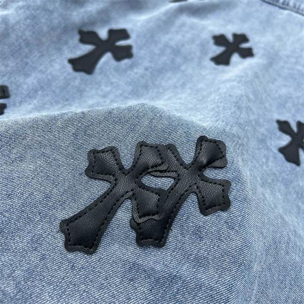 クロムハーツ コピー 個性的 クール デニムシャツ クロスワッペン デザイン CHROME HEARTS