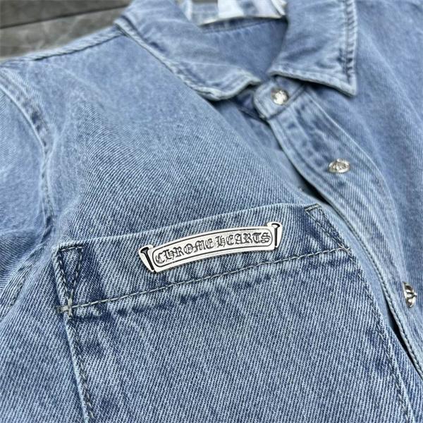 クロムハーツ コピー 上品 高品質 デニムシャツ クロス刺繍 ポケットデザイン CHROME HEARTS