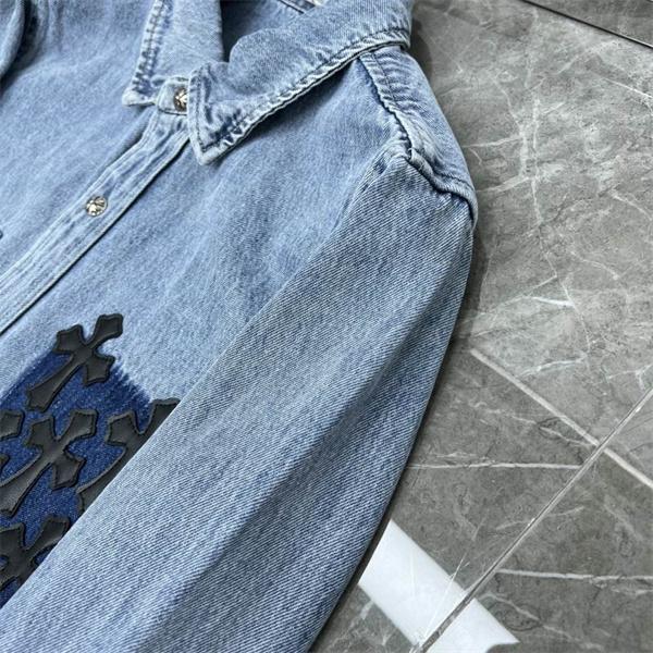 クロムハーツ コピー 上品 高品質 デニムシャツ クロス刺繍 ポケットデザイン CHROME HEARTS
