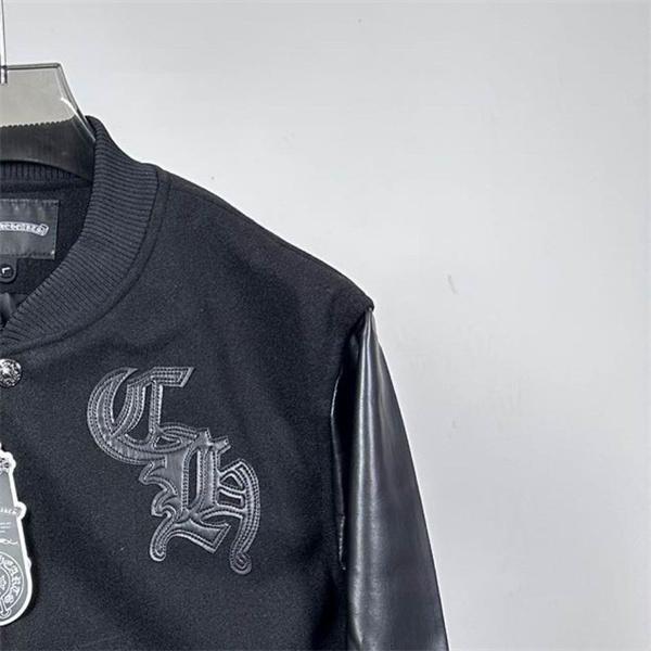 CHROME HEARTS コピー 上品 重厚 レザースタジャン クロス刺繍 ブラック クロムハーツ