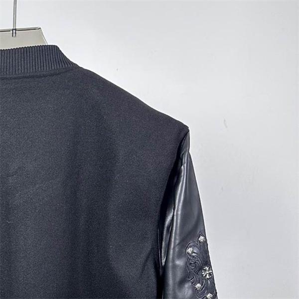 CHROME HEARTS コピー 上品 重厚 レザースタジャン クロス刺繍 ブラック クロムハーツ