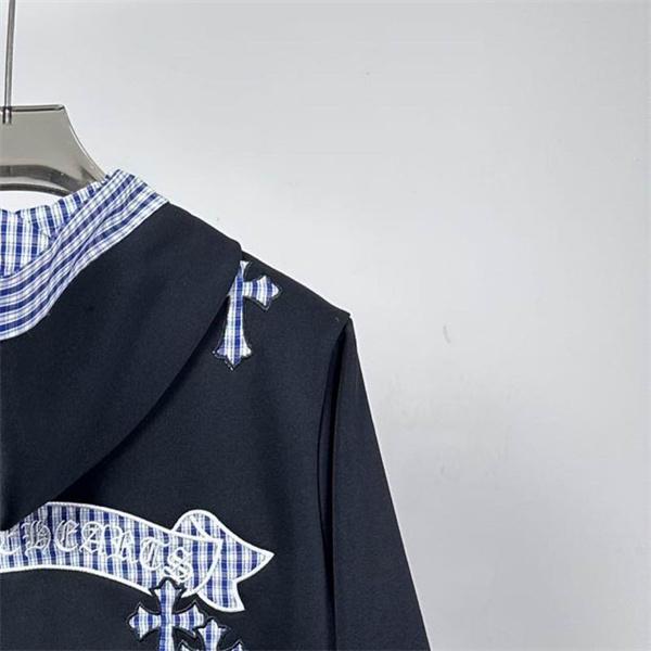 CHROME HEARTS コピー カジュアル 上質 パーカー チェックフード クロス刺繍 クロムハーツ