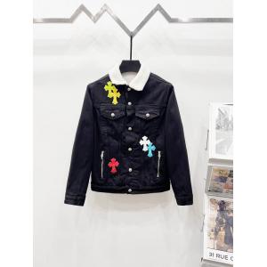クロムハーツ スーパーコピー 高級 洗練 デニムジャケット クロスパッチ ボア襟 CHROME HEARTS