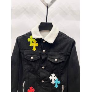 クロムハーツ スーパーコピー 高級 洗練 デニムジャケット クロスパッチ ボア襟 CHROME HEARTS