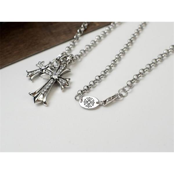 クロムハーツ コピー 洗練 優美 シルバーネックレス クロスチャーム ラインストーン CHROME HEARTS