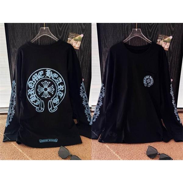 CHROME HEARTS スーパーコピー 個性派 モダンストリート ブラック 長袖Tシャツ ブループリントロゴ クロムハーツ