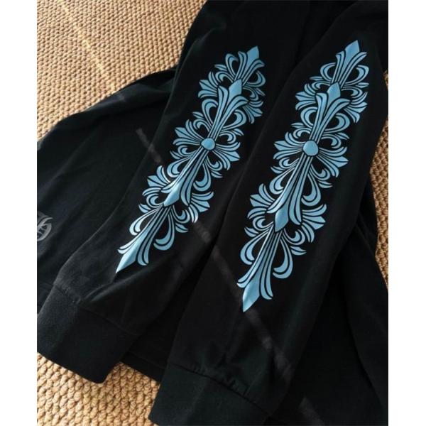 CHROME HEARTS スーパーコピー 個性派 モダンストリート ブラック 長袖Tシャツ ブループリントロゴ クロムハーツ