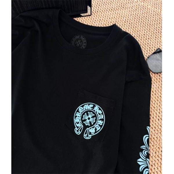CHROME HEARTS スーパーコピー 個性派 モダンストリート ブラック 長袖Tシャツ ブループリントロゴ クロムハーツ