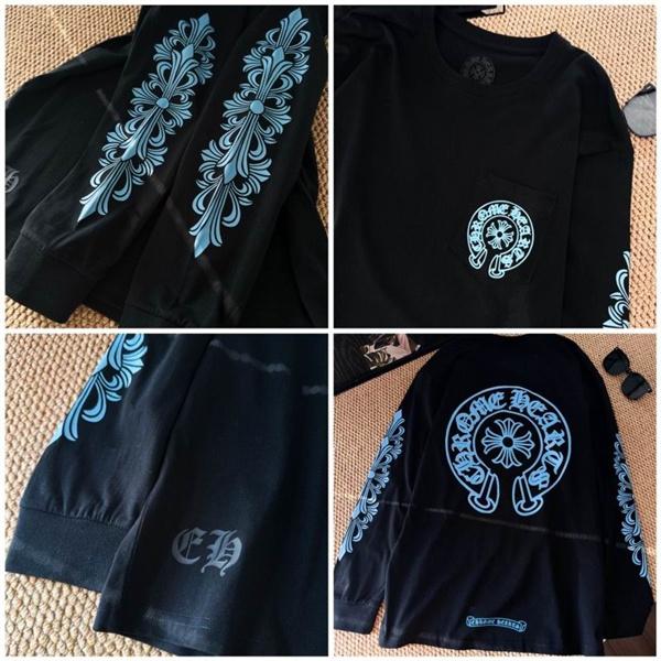 CHROME HEARTS スーパーコピー 個性派 モダンストリート ブラック 長袖Tシャツ ブループリントロゴ クロムハーツ