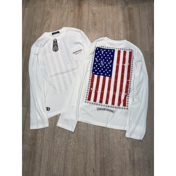 クロムハーツ スーパーコピー アメリカンヴィンテージ スタイル 長袖Tシャツ 星条旗プリント CHROME HEARTS