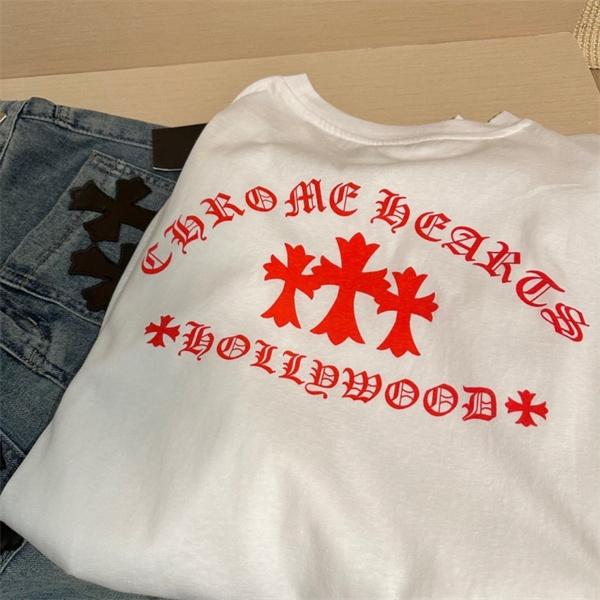 CHROME HEARTS 偽物 モダンクラシック デザイン ネイビー＆ホワイト 長袖Tシャツ HOLLYWOODロゴ クロムハーツ