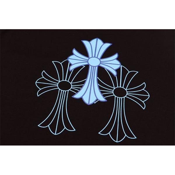 CHROME HEARTS スーパーコピー クールライト ブルーアクセント 長袖Tシャツ クロスプリントデザイン クロムハーツ