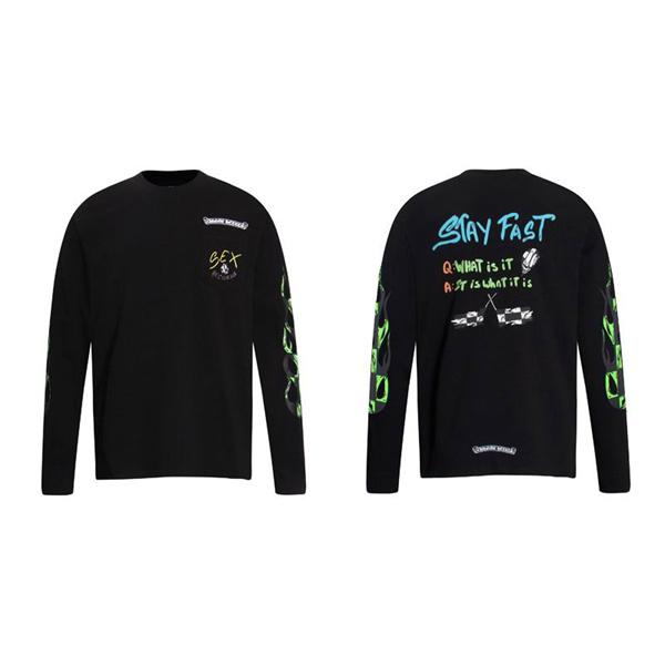 CHROME HEARTS コピー アクティブグラフィック ブラック長袖Tシャツ STAY FASTロゴデザイン クロムハーツ